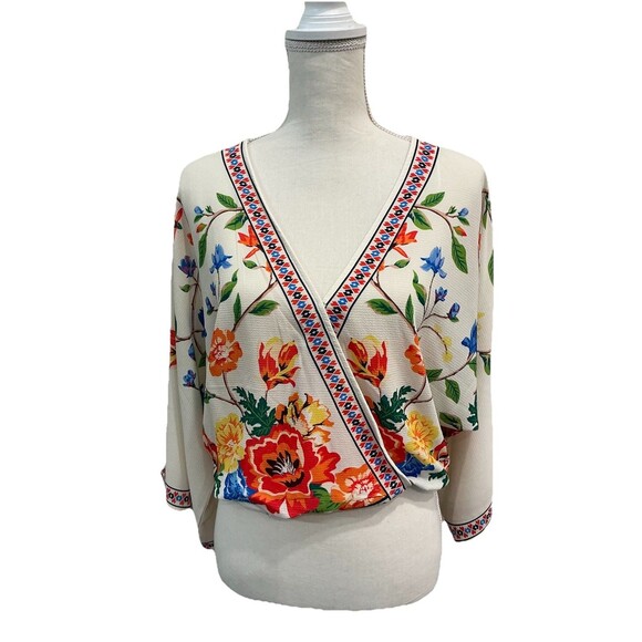 Nwt Flying Tomato  Top Blouse Size S Short Waist Wrap Tropical  Floral - Picture 1 of 6